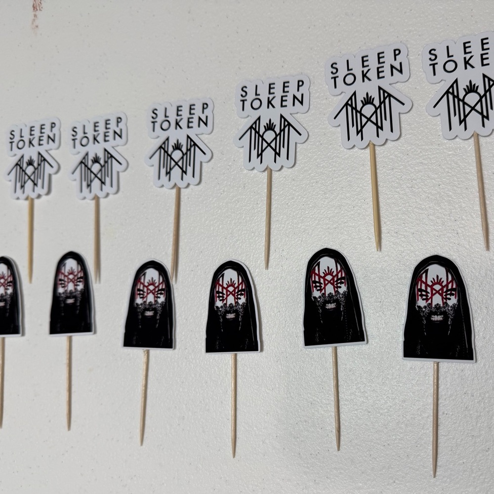 Sleep Token Themed Party Cupcake Toppers - Black and White